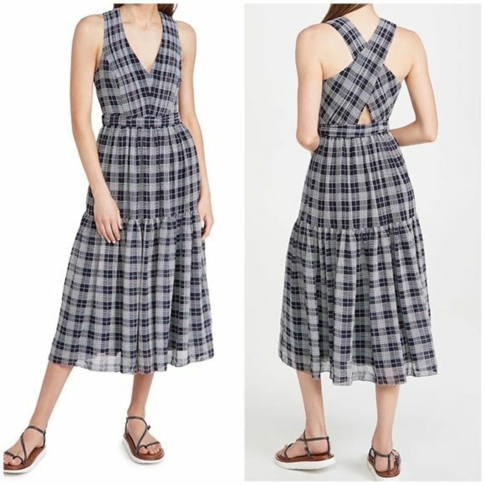 Club Monaco Blue Ruffled Tiered Midi Sundress
